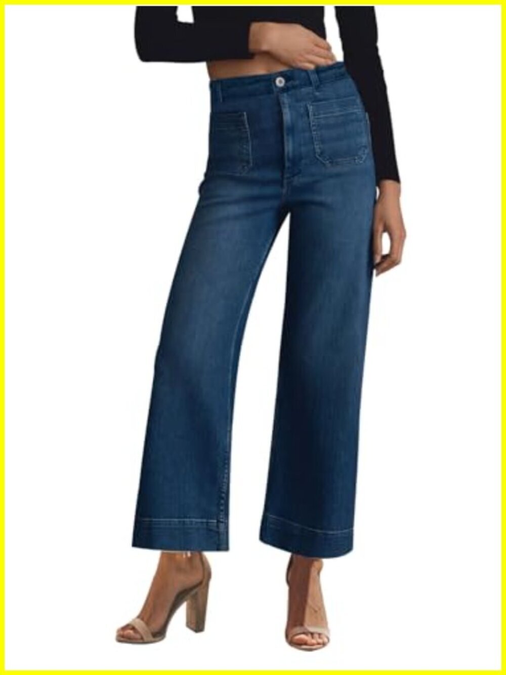 Women's High Waisted Wide Leg Stretchable Denim Jeans with Pockets